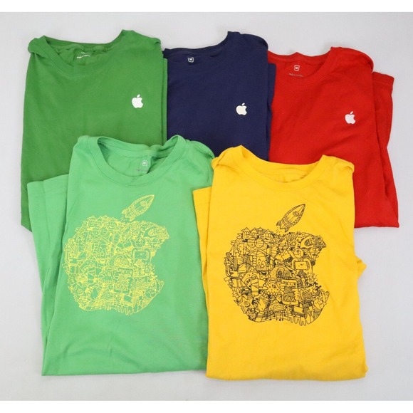 Lot Apple‎ Store Employee Uniform T-Shirt M Logo Blue Yellow Short Sleeve Cotton